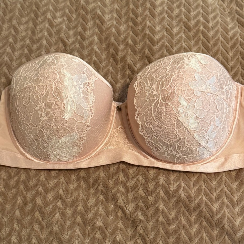 Cacique Strapless Lace Underwire Bra 44DD Peach Pink Floral 0116 Intimates Sexy